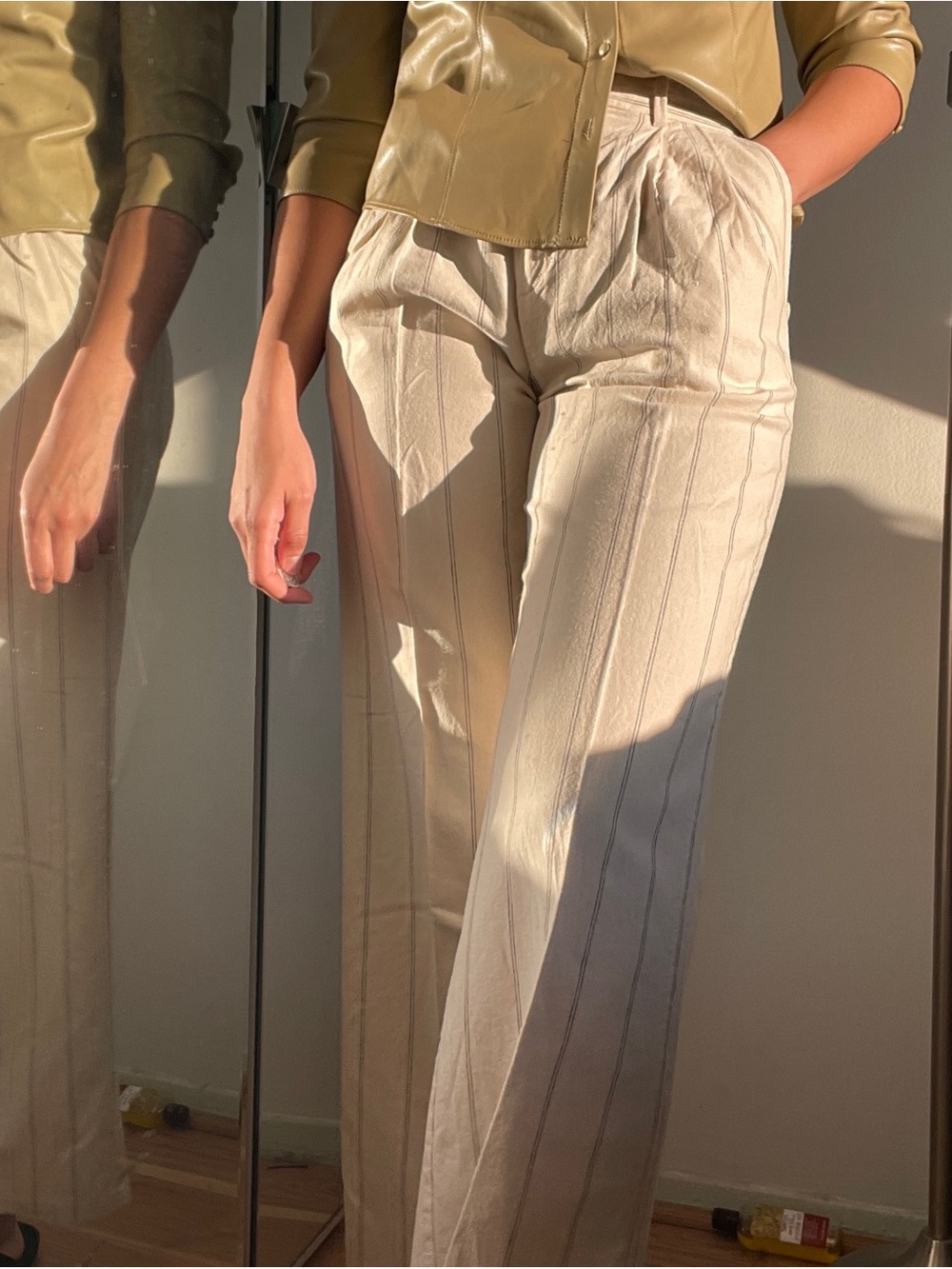 GAP Cream Pinstripe High-Rise Wide-Leg Pants